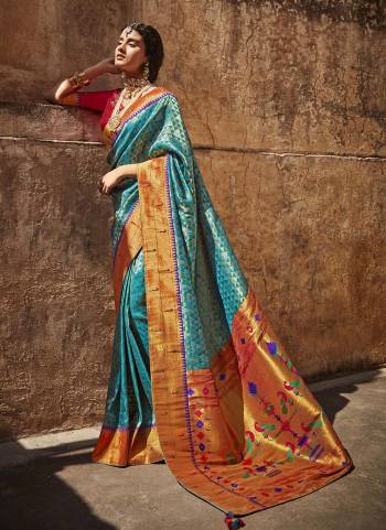 Grab These Different Looking Saree in Beautiful Colored Pair With Blouse.These Saree And Blouse Are Fabricated On Silk.Its Beautified With Heavy Weaving Designer,Embroidery Work.