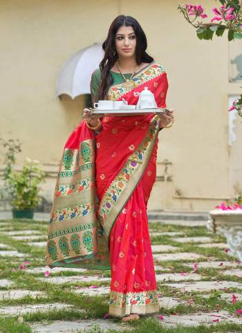 Grab These Saree in Beautiful Colored Pair With Blouse.These Saree And Blouse Are Fabricated On Banarasi Silk.Its Beautified With Heavy Woven Paithani Designer Work.