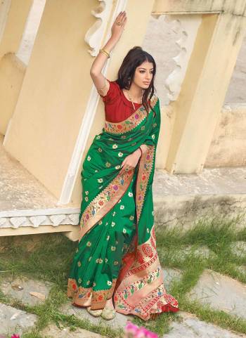 Grab These Saree in Beautiful Colored Pair With Blouse.These Saree And Blouse Are Fabricated On Banarasi Silk.Its Beautified With Heavy Woven Paithani Designer Work.