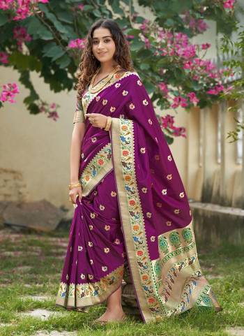 Grab These Saree in Beautiful Colored Pair With Blouse.These Saree And Blouse Are Fabricated On Banarasi Silk.Its Beautified With Heavy Woven Paithani Designer Work.