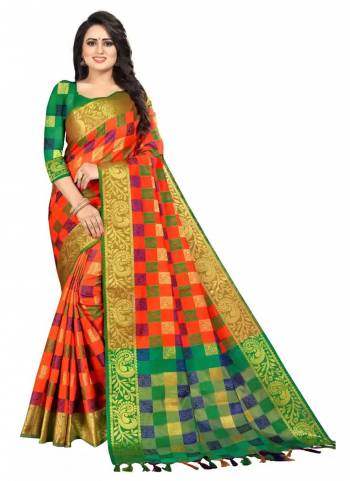 Looking Very Beautiful in These Pretty Colored Saree.These Saree And Blouse Are Fabricated On Cotton Silk.Its Beautified With Weaving Jacquard Designer Work.