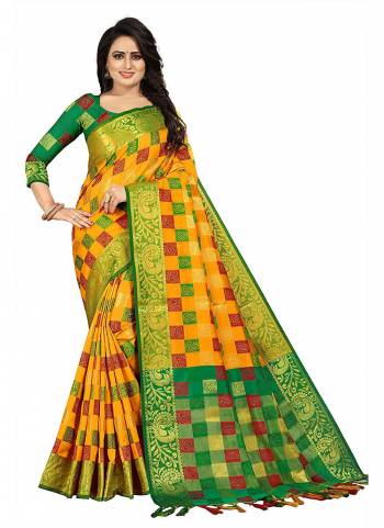 Looking Very Beautiful in These Pretty Colored Saree.These Saree And Blouse Are Fabricated On Cotton Silk.Its Beautified With Weaving Jacquard Designer Work.