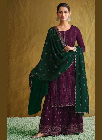 For A Different Look,Grab These Sharara Suit in All Over Fine Colored.These Top And Bottom Are Fabricated On Chinon Pair WIth Chinon Dupatta.Its Beautified With Heavy Designer Embroidery Work.