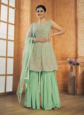 Grab These Sharara Suit in All Over Fine Colored.These Top And Bottom Are Fabricated On Georgette Pair With Georgette Dupatta.its Beautified With Designer Work.