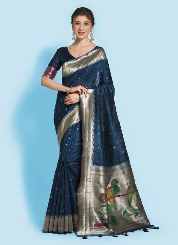 Grab These Beautiful Saree in Fine Colored.These Saree And Blouse Are Fabricated On Tussar Silk.Its Beautified Wth Heavy Weaving Paithani Designer Work.