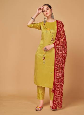 For A Different Look,Grab These Readymade Suit in Fine Colored.These Top is Fabricated On Lord Silk Pair With Vortex Viscose Bottom And Viscose Dupatta.Its Beautified With Designer Embroidery Work,Bandhani Printed 