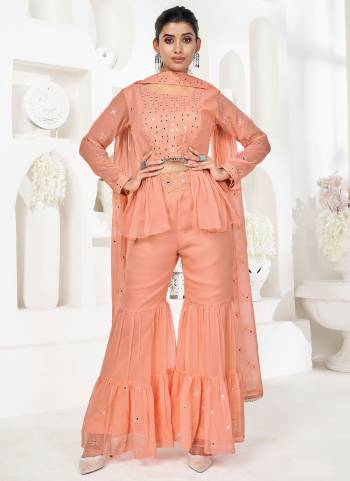 For A Beautiful Look,Grab These Readymade Sharara Suit in All Over Fine Colored.These Top And Bottom Are Fabricated On Georgette Pair With Georgette Dupatta.Its Beautified With  Sequance Embroidery Work.