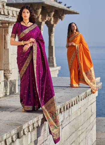 Grab These Fancy Saree in All Over Fine Colored.These Saree And Blouse Are Fabricated On Banarasi Silk.Its Beautified With Exclusive Wevon Paithani Designer Work. 