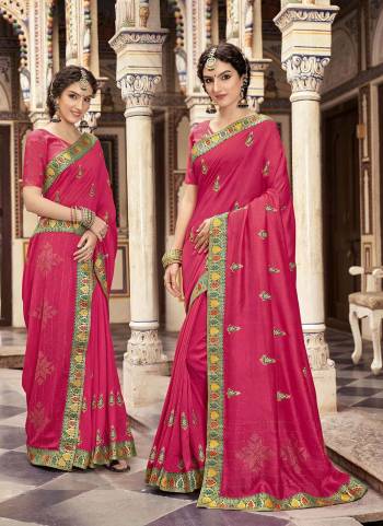 Grab These Saree in All Over Fine Colored.These Saree And Blouse Are Fabricated Vichitra Silk.Iits Beautified  With  Designer Embroidery Work.