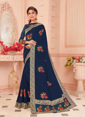 For A Beautiful Look,Grab These Saree in All Over Fine Colored.These Saree And Blouse Are Fabricated On Vichitra Silk.Its Beautified With  Designer Embroidery Work.