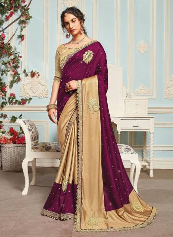 Grab These Pretty Colored Saree Pair With Blouse.These Saree is Fabricated On Lycra And Art Silk Pair With Lycra Blouse.Its Beautified With  Designer Cut Patch And Stone Work.