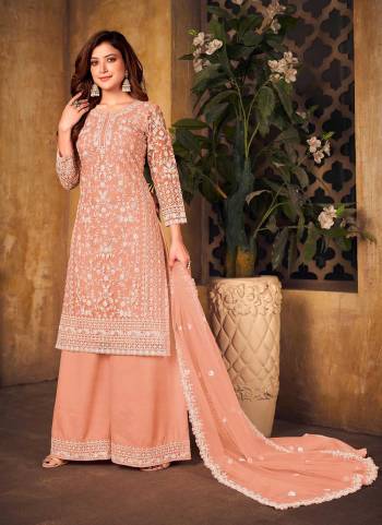 Grab These Plazzo Suit in All Over Fine Colored.These Top And Dupata Are Fabricated On Net Pair With Santoon Bottom.Its Beautified With Heavy Cording Embroidery Work.