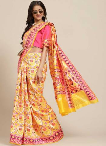 Grab These Beautiful Colored Festive Wear Saree.These Saree And Blouse Are Fabricated On Banarasi Silk.Its Beautified With Wevon Patola Designer Work.