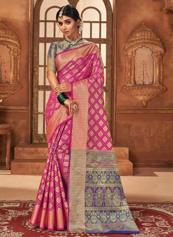 Grab These Saree in Fine Colored Pair With Blouse.These Saree And Blouse Are Fbaricated On Patola Silk.Its Beautified With Heavy Wevon Designer Work.