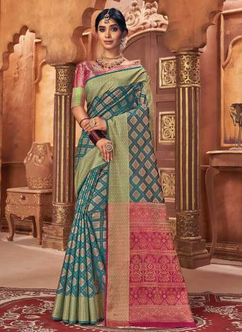 Grab These Saree in Fine Colored Pair With Blouse.These Saree And Blouse Are Fbaricated On Patola Silk.Its Beautified With Heavy Wevon Designer Work.