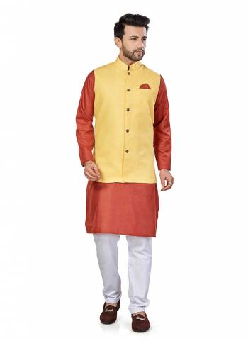 For A Festive Wear,Grab These Readymade Pair in Fine Colored.These Kurta And Jacket Are Fabricated On Linen Blend Pair With Cotton Bottom.Its Beautified With Solid Work.