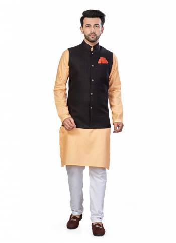 For A Festive Wear,Grab These Readymade Pair in Fine Colored.These Kurta And Jacket Are Fabricated On Linen Blend Pair With Cotton Bottom.Its Beautified With Solid Work.