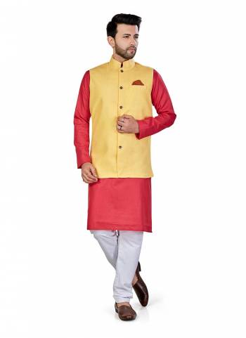 For A Festive Wear,Grab These Readymade Pair in Fine Colored.These Kurta And Jacket Are Fabricated On Linen Blend Pair With Cotton Bottom.Its Beautified With Solid Work.