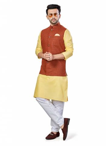 For A Festive Wear,Grab These Readymade Pair in Fine Colored.These Kurta And Jacket Are Fabricated On Linen Blend Pair With Cotton Bottom.Its Beautified With Solid Work.