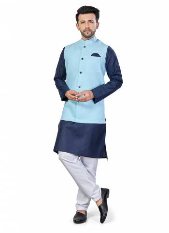 For A Festive Wear,Grab These Readymade Pair in Fine Colored.These Kurta And Jacket Are Fabricated On Linen Blend Pair With Cotton Bottom.Its Beautified With Solid Work.