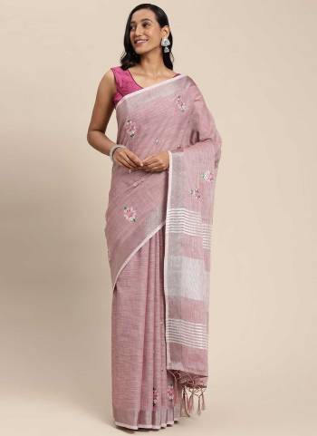 Grab These Saree in Fine Colored Pair With Blouse.These Saree And Blouse Are Fabricated On Linen.Its Beautified With Heavy Wevon Designer Work.