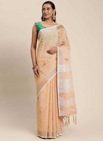 Grab These Saree in Fine Colored Pair With Blouse.These Saree And Blouse Are Fabricated On Linen.Its Beautified With Heavy Wevon Designer Work.