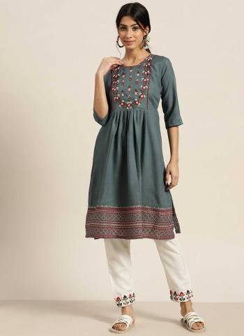 For A Different Look,Grab These Readymade pair in Fine Colored.These Kurti And Bottom Are Fabricated On Poly Cotton.Its Beautified With Designer Thread Embroidery Work.