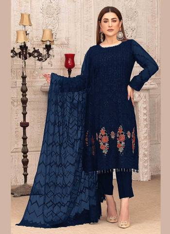 For A Beautiful Looking Suit Pair With Bottom And Dupatta.These Top is Fabricated On Georgette Pair With Santoon Bottom And Nazmin Dupatt.its Beautified With Heavy Designer Sequance Embroidery Work. 