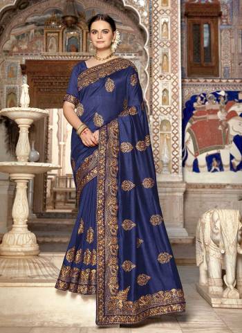 Grab These Beautiful Colored Saree Pair With Blouse.These Saree And Blouse Are Fabricated On Vichitra Silk.Its Beautified With Heavy Designer Jari Embroidery Work.