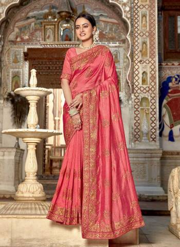 Grab These Beautiful Colored Saree Pair With Blouse.These Saree And Blouse Are Fabricated On Vichitra Silk.Its Beautified With Heavy Designer Jari Embroidery Work.