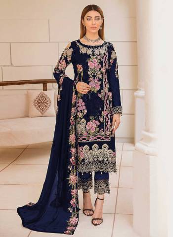 Grab These Beautiful Colored Suit.These Top is Fabricated On Georgette Pair With Santoon Bottom And Nazmin Dupatta.Its Beautified With Designer Multy Thread Embroidery Work.