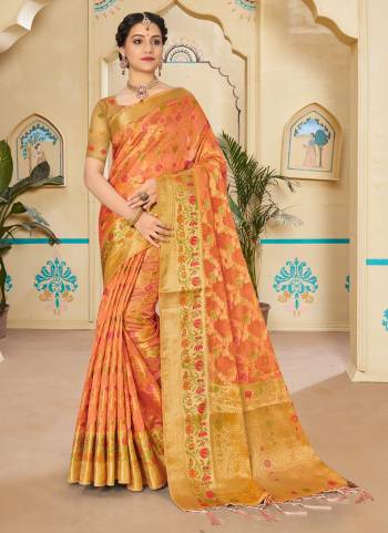 For A Beautiful Look,Grab These Saree Pair With Blouse.These Saree And Blouse Are Fabricated On Organza.Its Beautified With Heavy Wevon Designer Work.