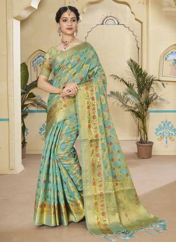 For A Beautiful Look,Grab These Saree Pair With Blouse.These Saree And Blouse Are Fabricated On Organza.Its Beautified With Heavy Wevon Designer Work.