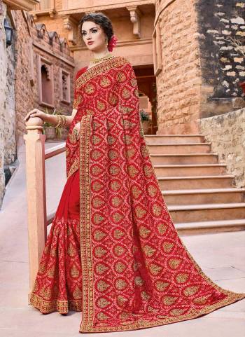 Grab These Fine Colored Saree Pair With Matching Blouse.These Saree And Blouse Are Fabricated On Rangoli.Its Beutified With Designer Embridery And Diamond Work.