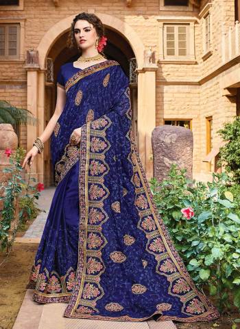 Grab These Fine Colored Saree Pair With Matching Blouse.These Saree And Blouse Are Fabricated On Rangoli.Its Beutified With Designer Embridery And Diamond Work.