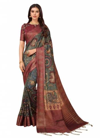 Grab These Saree in Fine Colored.These Saree And Blouse Are Fabricated On Art Silk.Its Beautified With Wevon Designer And Digital Kalamkari Printed Work.Buy Now