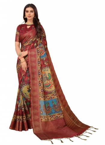 Grab These Saree in Fine Colored.These Saree And Blouse Are Fabricated On Art Silk.Its Beautified With Wevon Designer And Digital Kalamkari Printed Work.Buy Now