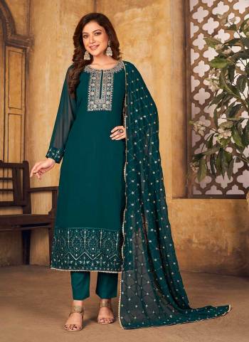 Grab These Suit in All Over Fine Colored.These Top is Fabricated On Faux Georgette Pair With Santoon Bottom And Faux Georgette Dupatta.Its Beautified With Heavy Thread Embroidery Work.