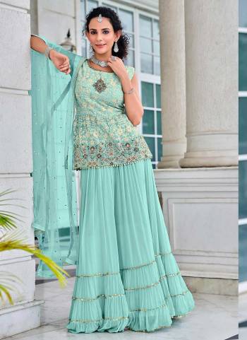 Grab These Beautiful Colored Plazzo Suit.These Top is And Botom Are Fabricated On Viscose Georgette Pair With Soft Net Dupatta.Its Beautified With  Designer Heavy Embroidery Work.