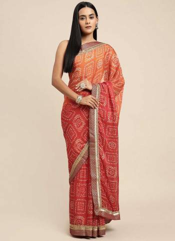 For A Beautiful Look,Grab These Saree in Fine Colored pair With Blouse.These Saree And Blouse Are Fabricated On Chiffon.Its Beautified With Bandhej Printed Designer Work.