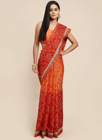 For A Beautiful Look,Grab These Saree in Fine Colored pair With Blouse.These Saree And Blouse Are Fabricated On Chiffon.Its Beautified With Bandhej Printed Designer Work.