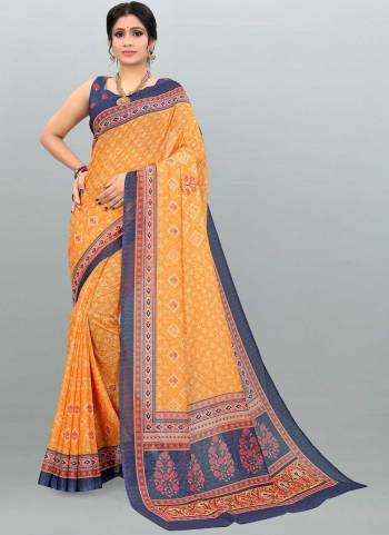 For A Different Look,Grab These Saree in All Over Fine Colored Pair With Blouse.These Saree And Blouse Are Fabricated On Cotton Silk.Its Beautified With Designer Printed Work.