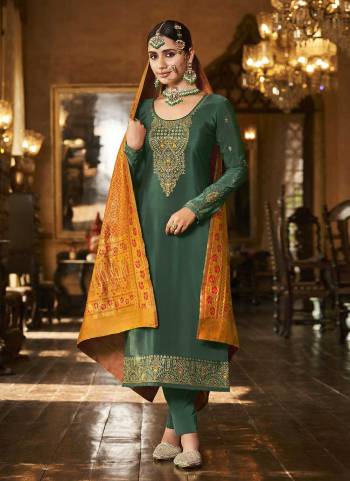 Looking Beautiful in These Suit Pair With Bottom And Dupatta.These Top And Bottom Are Fabricated On Soarer Crepe Pair With Banarasi Silk Dupatta.Its Beautified With Heavy Embroidery And Wevon Designer Work.