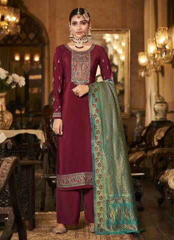 Looking Beautiful in These Suit Pair With Bottom And Dupatta.These Top And Bottom Are Fabricated On Soarer Crepe Pair With Banarasi Silk Dupatta.Its Beautified With Heavy Embroidery And Wevon Designer Work.