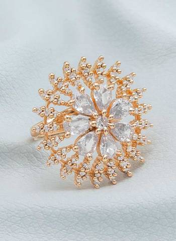 Grab These Rose Gold Colored Fancy Ring Come With Alloy Material And American Diamond Work.BuyNow