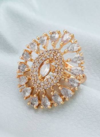 Grab These Rose Gold Colored Fancy Ring Come With Alloy Material And American Diamond Work.BuyNow