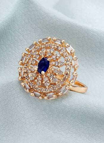 Grab These Rose Gold Colored Fancy Ring Come With Alloy Material And American Diamond Work.BuyNow