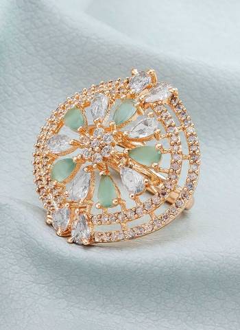 Grab These Rose Gold Colored Fancy Ring Come With Alloy Material And American Diamond Work.BuyNow