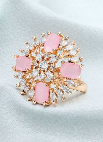 Grab These Rose Gold Colored Fancy Ring Come With Alloy Material And American Diamond Work.BuyNow