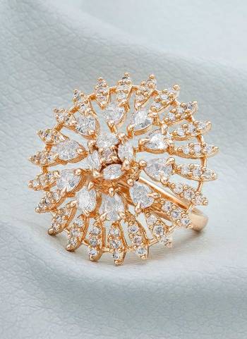 Grab These Rose Gold Colored Fancy Ring Come With Alloy Material And American Diamond Work.BuyNow